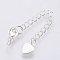 Brass Chain Extender, with Lobster Claw Clasps and Heart Charm, Silver Color Plated, 68x3mm, Hole: 3mm, Charm: 8x6.5x0.5mm, Clasp: 9.5x5x2mm.