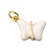 Brass Enamel Charms, Butterfly Charm, with Jump Ring, Lead Free & Cadmium Free, Long-Lasting Plated, Rack Plating, Real 18K Gold Plated, White, 15x10.5x3mm, Hole: 3.5mm