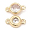 Eco-Friendly Rack Plating Brass Pave Clear Cubic Zirconia Connector Charms, Long-Lasting Plated, Lead Free & Cadmium Free, Flat Round, Real 14K Gold Plated, 6x10.5~11x3mm, Hole: 1.2mm
