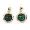 Synthetic Malachite Flat Round Charms, with Brass Settings, Real 18K Gold Plated, 15x13x5mm, Hole: 4x2.5mm