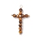 Natural Tiger Eye Faceted Round Copper Wire Wrapped Pendants, Cross Charms, Light Gold, 38x23x5mm, Hole: 2.5mm
