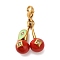 304 Stainless Steel Enamel Pendant Decoratins, with Rhinestone, Cherry, Golden, 32mm