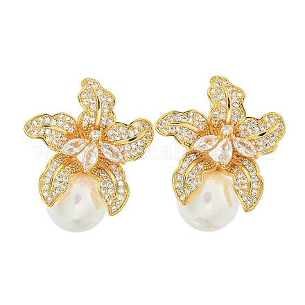 Серьги-гвоздики из латуни с микропаве из прозрачного кубического циркония EJEW-H014-12G-1