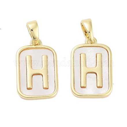 Прямоугольные подвески из латуни из натуральной ракушки KK-C051-25G-1