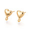 Brass Stud Earring Findings, Heart, Nickel Free, Long-Lasting Plated, Real 18K Gold Plated, 12x8.5mm, Hole: 2mm, Pin: 0.7mm