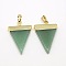 Natural Green Aventurine Pendants, with Golden Tone Brass Findings, Triangle, 30~35x23~28x5mm, Hole: 8x5mm