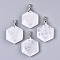 Natural Crackle Quartz Pendants, with Platinum Tone Brass Pinch Bail, Faceted, Hexagon, 42.5x29.5x7.5~8.5mm, Hole: 3x5mm