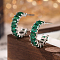 Platinum Rhodium Plated Sterling Silver Micro Pave Cubic Zirconia Ring Stud Earrings, Half Hoop Earrings, Green, 13x4mm