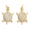 Brass Pave Clear Cubic Zirconia Pendants, Cadmium Free & Lead Free, Tortoise, with Jump Ring, Tortoise, 21x13x4mm, Hole: 5mm