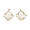 UV Plating Alloy Pendants, with Rhinestone and ABS Plastic Imitation Pearl Beads, Lead Free & Cadmium Free, Rhombus, Golden, 22x19x9mm, Hole: 3mm