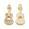 Rack Plating Alloy Rhinestone Pendants, Cadmium Free & Nickel Free & Lead Free, Guitar Charms, Golden, 29x12x3.5mm, Hole: 1.8mm