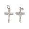 Brass Micro Pave Cubic Zirconia Pendants, Cadmium Free & Nickel Free & Lead Free, with Jump Ring, Religion Cross Charms, Platinum, 18.5x11x3mm, Hole: 3.3mm