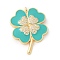 Brass Micro Pave Cubic Zirconia Pendants, with Enamel, Cadmium Free & Nickel Free & Lead Free, Clover Charms, Medium Turquoise, 27x20x3mm, Hole: 1.4mm