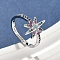 Brass Micro Pave Cubic Zirconia Finger Rings for Women, Cadmium Free & Nickel Free & Lead Free, Hexagram, Real Platinum Plated, 15mm, US Size 7 1/4(17.5mm)