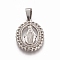 Religion Theme 304 Stainless Steel Pendants, with Crystal Rhinestone, Oval with Virgin Mary, Stainless Steel Color, 25x17x2mm, Hole: 7x4mm