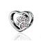 925 Sterling Silver Euorpean Beads, with Cubic Zirconia, with 925 Stamp, Large Hole Beads, Heart with Footprint, Antique Silver, 10x12mm