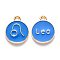 Alloy Enamel Pendants, Cadmium Free & Lead Free, Flat Round with Constellation, Light Gold, Dodger Blue, Leo, 22x18x2mm, Hole: 1.5mm