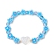 Handmade Flower Polymer Clay Stretch Bracelets, Crackle Glass Heart Beaded Bracelets for Women, Sky Blue, Inner Diameter: 2-1/8 inch(5.3cm)
