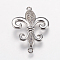 Brass Micro Pave Cubic Zirconia Links, Clear, Fleur De Lis, Platinum, 24x18x2mm, Hole: 1mm
