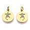 304 Stainless Steel Charms, with Jump Ring, Flat Round with Ohm/Aum Charm, Golden, 14x12x1.1mm, Hole: 3mm