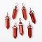 Synthetic Goldstone Pointed Pendants, with Platinum Tone Random Alloy Pendant Hexagon Bead Cap Bails, Bullet, 36~40x12mm, Hole: 3x4mm, Gemstone: 8mm in diameter