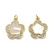 Brass Micro Pave Clear Cubic Zirconia Pendants, Cadmium Free & Lead Free, with Shell, Jump Rings, Real 18K Gold Plated, Flower, 19x17x3mm, Hole: 3.5mm