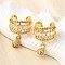 Brass Micro Pave Clear Cubic Zirconia Cuff Earrings, Round, Real 18K Gold Plated, 20x15x13mm