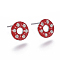 Brass Micro Pave Cubic Zirconia Ear Studs, with Enamel, Donut, Clear, Platinum, Red, 9.5~10mm, Pin: 0.7mm