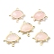 Natural Rose Quartz Links, with Light Gold Plated Edge Brass Loops and Crystal Rhinestone, Faceted, Eye, 21x20x5mm, Hole: 1.2mm and 1.6mm