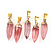 Synthetic Cherry Quartz Glass Pendants, Bullet Charms with Golden Color Brass Findings, Faceted, 24.5~28.5x7~9mm, Hole: 7.5x3.5mm