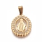 Ion Plating(IP) Religion Theme 304 Stainless Steel Pendants, with Crystal Rhinestone, Oval with Virgin Mary, Golden, 25x17x2mm, Hole: 7x4mm