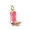 Brass Enamel Pendants, Cowboy Boots Charm, with Jump Ring, Long-Lasting Plated, Lead Free & Cadmium Free, Rack Plating, Real 18K Gold Plated, Hot Pink, 14.5x10x3mm, Hole: 3mm