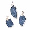 Natural Kyanite Pendants, with Eco-Friendly Brass, Dyed, Lead Free & Cadmium Free, Silver, 23.5~35x15.5~18.5x4.5~8.5mm, Hole: 7X4.5mm