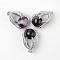 Eagle Claw Alloy Amethyst Pendants, Platinum, 34~36x22~24x16mm, Hole: 5x8mm
