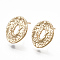 Brass Stud Earring Findings, Cadmium Free & Nickel Free & Lead Free, with Loop, Oval, Real 18K Gold Plated, 14x11mm, Hole: 1mm, Pin: 0.7mm