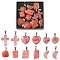 12Pcs 5 Styles Cherry Quartz Glass Pendants, Geometric Charms with Platinum Tone Brass Snap on Bails, Mixed Shapes, 15~35x10~21x5~15mm, Hole: 2~6x4~7.5mm
