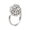 Round Brass Micro Pave Clear Cubic Zirconia Open Cuff Rings for Women, Platinum, US Size 6 3/4(17.1mm)
