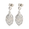 Leaf Brass Pave Clear Cubic Zirconia Dangle Stud Earrings, Platinum, 31x11.5mm