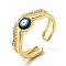 Enamel Evil Eye & Cubic Zirconia Wave Open Cuff Ring, Brass Jewelry for Women, Real 18K Gold Plated, Cadmium Free & Nickel Free & Lead Free, US Size 7 3/4(17.9mm)