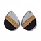 Opaque Resin & Walnut Wood Pendants, Water Drop Charms, Black, 35.5x26x3.5mm, Hole: 2mm