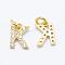 Brass Micro Pave Grade AAA Cubic Zirconia Charms, Letter K, Cadmium Free & Nickel Free & Lead Free, Real 18K Gold Plated, 8.5x6x1.5mm, Hole: 2mm