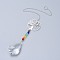 Crystals Chandelier Suncatchers Prisms Chakra Hanging Pendant, with Iron Cable Chains, Glass Beads and Brass Pendants, Flat Round with Tree & Teardrop, Clear, 365mm