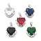 Brass Glass Charms, Heart Charms, Rack Plating, Long-Lasting Plated, Lead Free & Cadmium Free, , Faceted, Platinum, Mixed Color, 14.5x13.5x6.5mm, Hole: 2x3.5mm