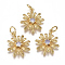 Brass Micro Pave Cubic Zirconia Pendants, with Jump Ring, Long-Lasting Plated, Flower, Real 18K Gold Plated, Lilac, 17x15x3mm, Hole: 3mm