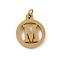 304 Stainless Steel Charms
with Jump Ring, Golden, Ring with Letter Charm, Letter M, 14.5x12x1.5mm, Hole: 3mm