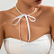 Bowknot Satin Cord Plastic Imitation Pearl Round Beaded Choker Necklaces for Women, White, 14.96 inch(38cm)