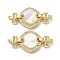 Rack Plating Brass Micro Pave Clear Cubic Zirconia Fold Over Rhombus Clasps, with Natural Shell, Cadmium Free & Lead Free, Long-Lasting Plated, Real 18K Gold Plated, 27x14x3.5mm, Hole: 1.4mm