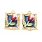 Alloy Enamel Pendants, with ABS Imitation Pearl, Cadmium Free & Nickel Free & Lead Free, Rack Plating, Rectangle with Flower Charm, Golden, Medium Blue, 25.5x19x9mm, Hole: 2mm