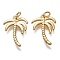 Brass Pendants, with Jump Rings, Palm Tree, Real 18K Gold Plated, 16.5x12x2mm, Jump Ring: 4x1mm, Hole: 2mm 
