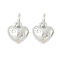 Brass Charms, Heart & Dog Paw Print Charms, Rack Plating, Long-Lasting Plated, Cadmium Free & Lead Free, with Jump Ring, Platinum, 8x8x3.5mm, Hole: 3.4mm